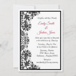 Invitación Matrimonio de Damasco floral blanco y negro