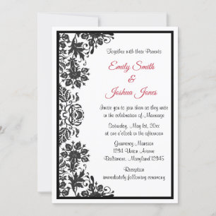 Invitación Matrimonio de Damasco floral blanco y negro