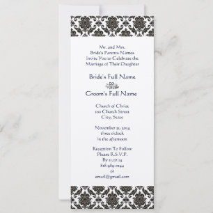 Invitación Matrimonio de Damasco Floral Vintage en blanco y n
