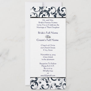 Invitación Matrimonio de Damasco Floral Vintage en blanco y n