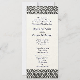 Invitación Matrimonio de Damasco Floral Vintage en blanco y n