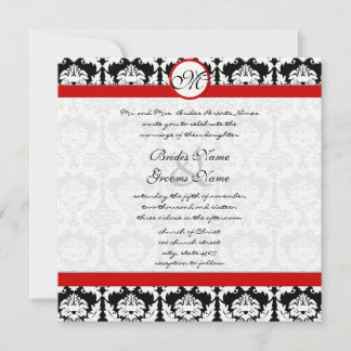 Invitación Matrimonio de Damasco Floral Vintage en blanco y n