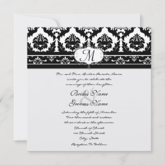 Invitación Matrimonio de Damasco Floral Vintage en blanco y n