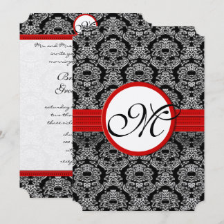 Invitación Matrimonio de Damasco Floral Vintage en blanco y n