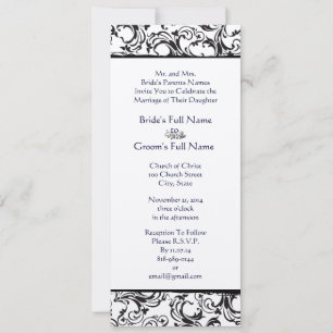 Invitación Matrimonio de Damasco Floral Vintage en blanco y n