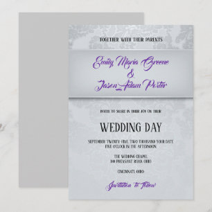 Invitación Matrimonio de Damasco gris plateado