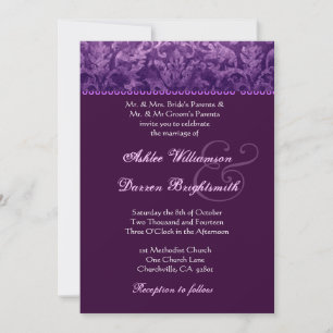 Invitación Matrimonio de Damasco morado y morado blanco Ver 0