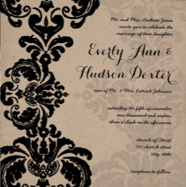 Invitación Matrimonio de Damasco Negro Rústico Lujoso