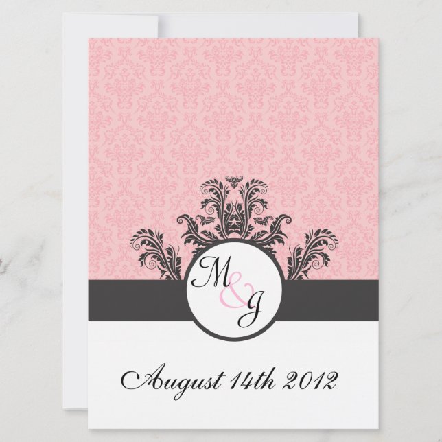 Invitación Matrimonio de damasco rosa de golfo (Anverso)