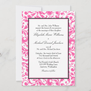 Invitación Matrimonio de Damasco Rosado y Negro