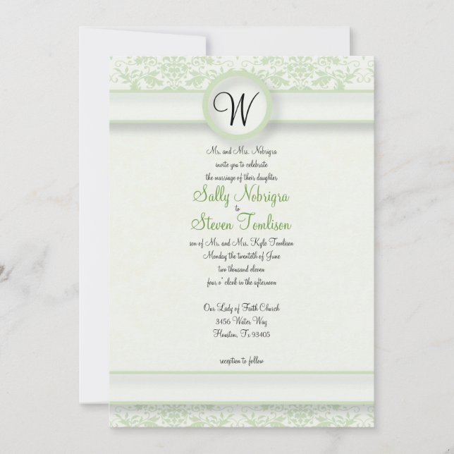 Invitación Matrimonio de Damasco Verde (Anverso)