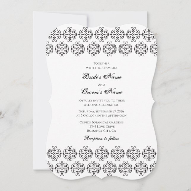 Invitación Matrimonio de Damasco Vintage de caligrafía blanca (Anverso)