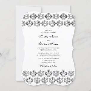 Invitación Matrimonio de Damasco Vintage de caligrafía blanca