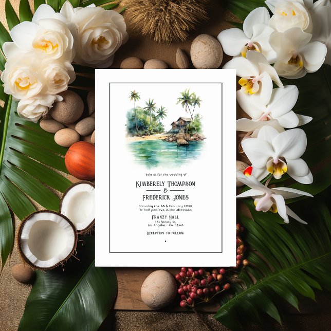 Invitación Matrimonio de destino caribeño acuarela (Caribbean Beach Wedding)