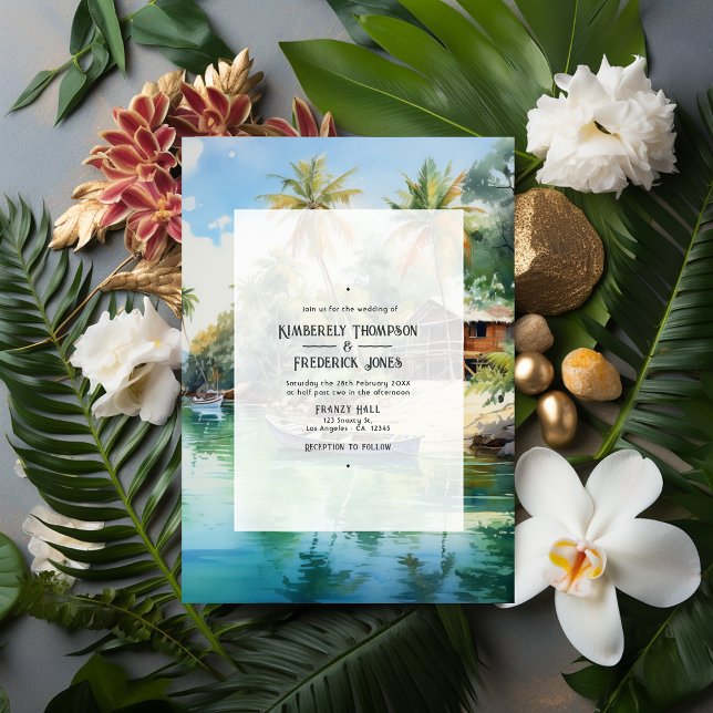 Invitación Matrimonio de destino caribeño acuarela (Caribbean Wedding)