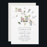 Invitación Matrimonio de destino de Cuba de acuarela<br><div class="desc">Invitación a la boda con motivo de un mapa cubano con temas relacionados con famosos íconos de Cuba. Todos los elementos son totalmente personalizables.</div>