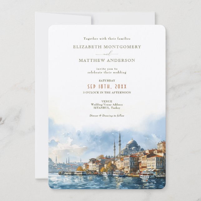 Invitación Matrimonio de destino de Estambul Turquía (Anverso)