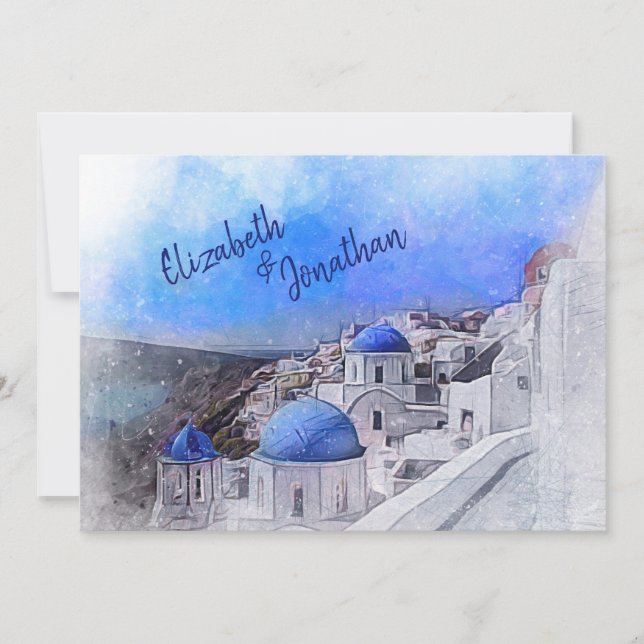 Invitación Matrimonio de destino de la acuarela de Santorini  (Anverso)