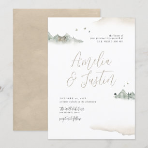 Invitación Matrimonio de destino de la montaña acuarela Tan
