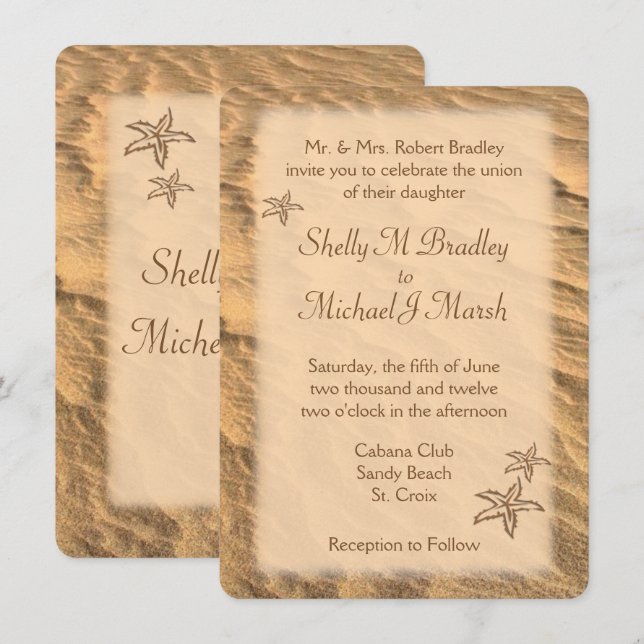 Invitación Matrimonio de destino de la playa de Starfish (Anverso / Reverso)