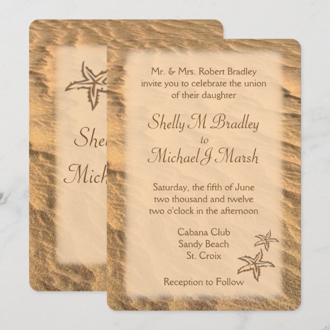 Invitación Matrimonio de destino de la playa de Starfish (Anverso / Reverso)