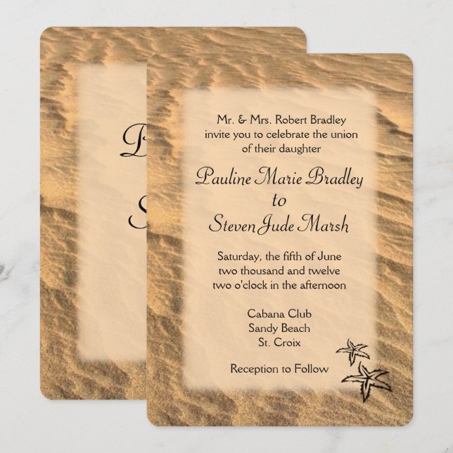 Invitación Matrimonio de destino de la playa de Starfish (Anverso / Reverso)