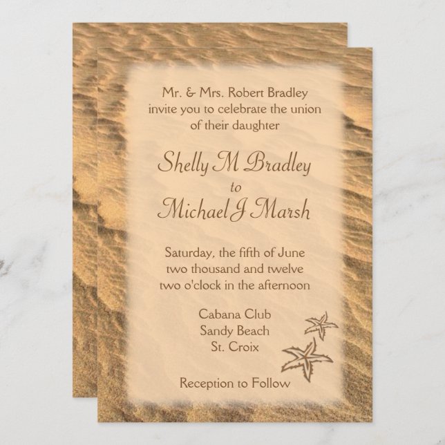 Invitación Matrimonio de destino de la playa de Starfish (Anverso / Reverso)