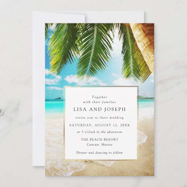 Invitación Matrimonio de destino de playa simple (Anverso)