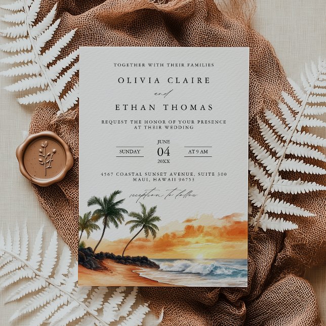 Invitación Matrimonio de destino de playa tropical Maui Hawai (Subido por el creador)