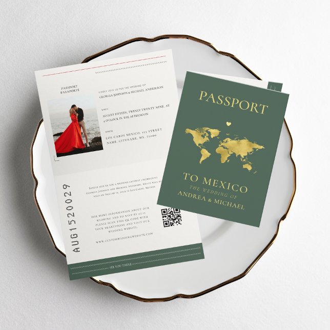 Invitación Matrimonio de destino de Sage Green Passport (Subido por el creador)