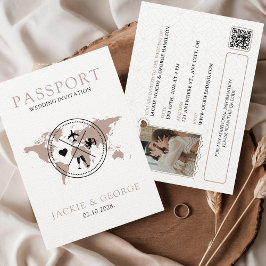 Invitación Matrimonio de destino único de Pasaporte Beige-Cut