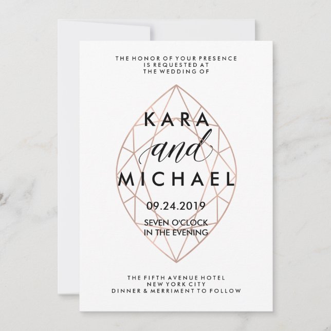 Invitación Matrimonio de diamantes geométrico moderno y minim (Anverso)