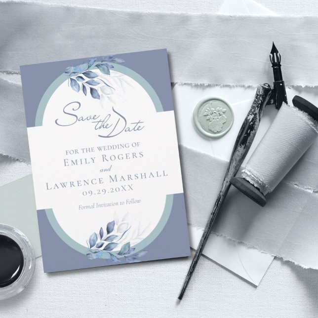 Invitación Matrimonio de eucalipto azul de pizarra Guardar la (Subido por el creador)