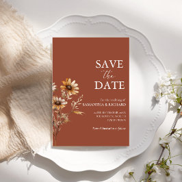 Invitación Matrimonio de Flor Silvestre Naranja Quemada Salva