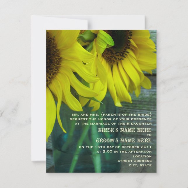 Invitación Matrimonio de la caída de Mason Jar Sunflower Barn (Anverso)