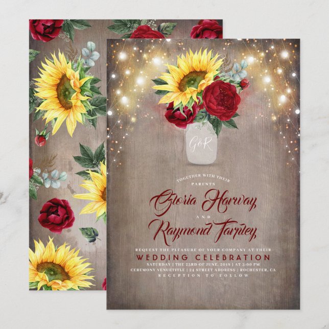 Invitación Matrimonio de la Caída del Girasol y el Rosa de Bo (Anverso / Reverso)