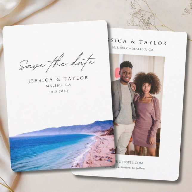 Invitación Matrimonio de Malibu salva la boda de la playa de  (Malibu Wedding Save the Date Beach Wedding Invitation
)