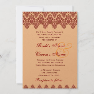 Invitación Matrimonio de Naranja con Damasco Premium Gold Met