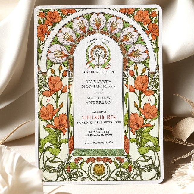Invitación Matrimonio de otoño de Art Nouveau Naranja quemada (Subido por el creador)