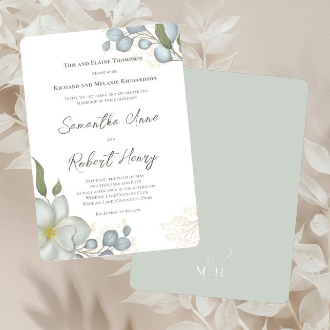 Invitación Matrimonio de otoño de Personalizado de hojas (Elegant watercolor magnolia floral wedding invitations.)
