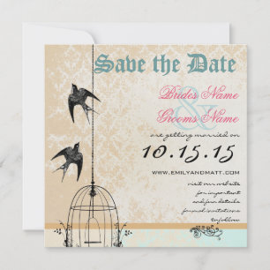 Invitación Matrimonio de pájaro Coral Damask Guardar la fecha