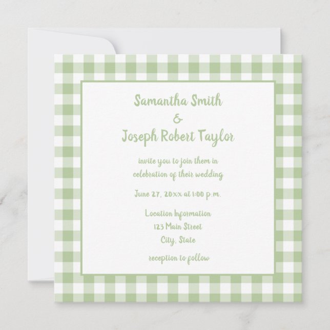 Invitación Matrimonio de Sage Gingham Country (Anverso)