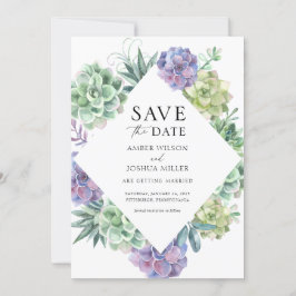 Invitación Matrimonio de Suculentos Púrpura y Verde Guardar l