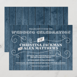 Invitación Matrimonio de Vintage de la Madera Azul Rústica de