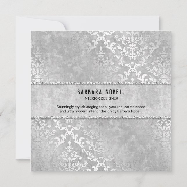 Invitación Matrimonio elegante de Silver Glimmer Damask (Reverso)