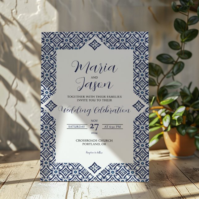 Invitación Matrimonio formal elegante de la Marina Blanca Tal (Mexican Navy White Talavera Formal Elegant Wedding Invitation)