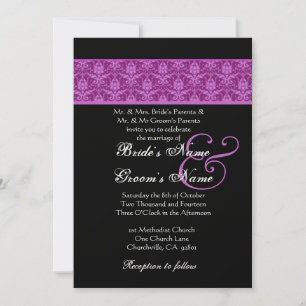 Invitación Matrimonio magenta y Damasco negro