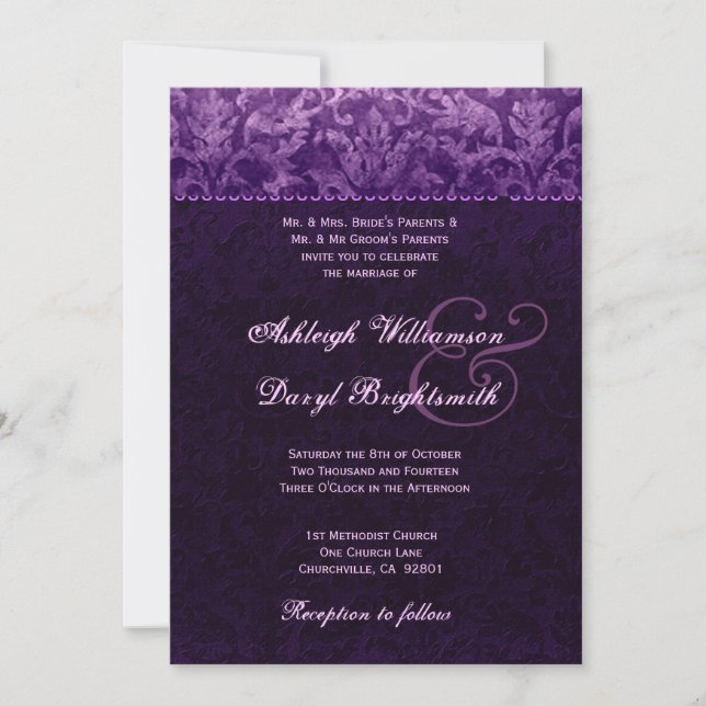 Invitación Matrimonio malva y blanco de amortiguador B733 (Anverso)