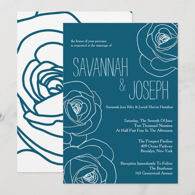 Invitación Matrimonio moderno Verde azulado oscuro, invitacio (Anverso / Reverso)