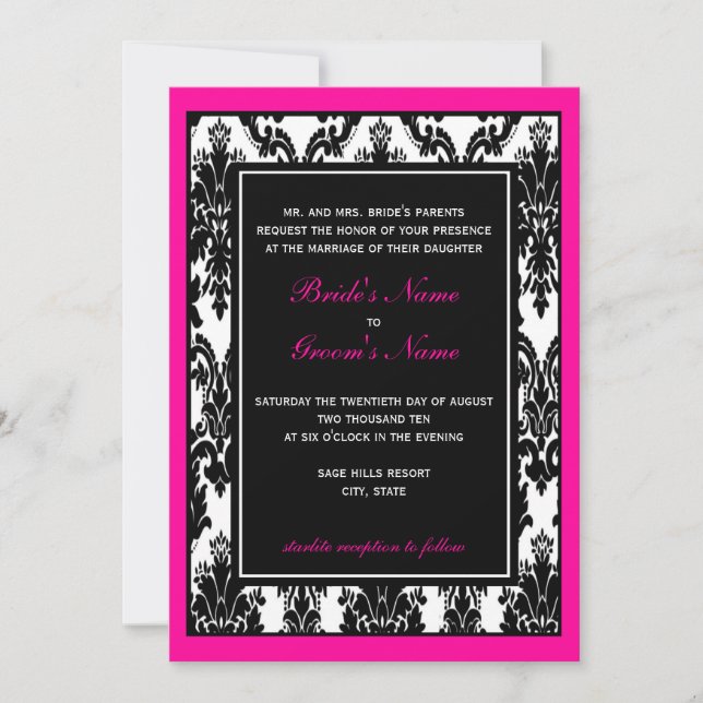 Invitación Matrimonio negro blanco rosado (Anverso)